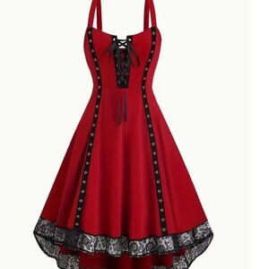NEW Black Lace Trimmed-Gothic Inspired Red Cami Dress